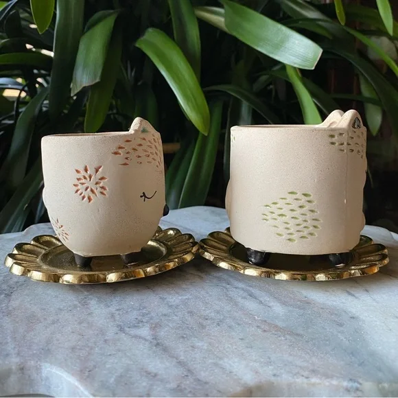 Adorable Set of 2 Fox Planter Pots - Mini Animal Vases - Ceramic Decor - Picture 6 of 11